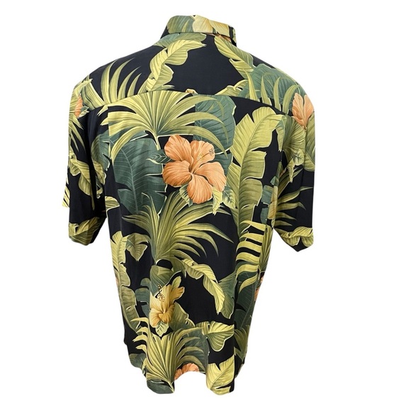 Tommy Bahama 100% Silk Hawaiian Shirt Black Green Yellow Floral Print Size M - Picture 3 of 15